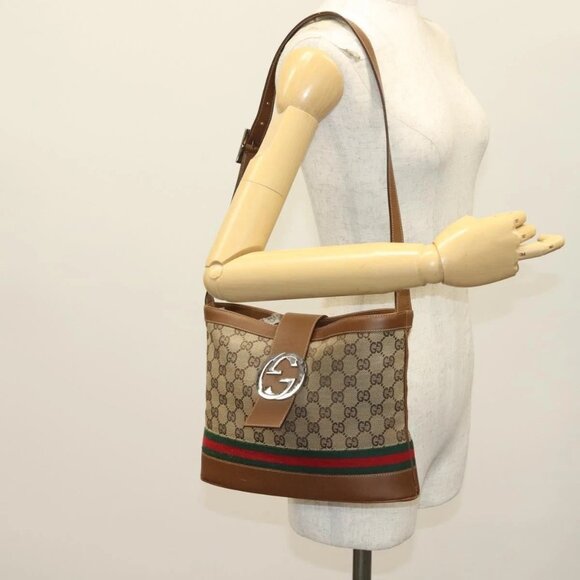 GUCCI GG Canvas Web Sherry Line Shoulder Bag Beige 2058 001 5000 Auth yk19452 - Picture 1 of 16